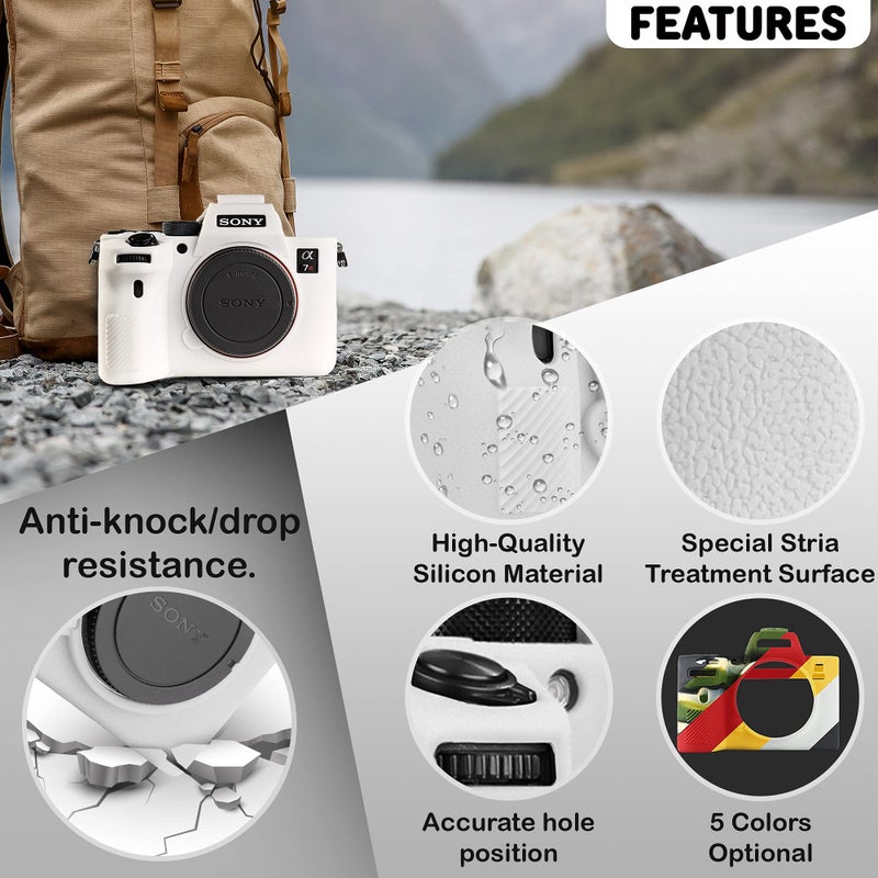 STSEETOP Camera Case for Sony A7RIV A7R4 - Protective Silicone DSLR Skin Cover, Detachable Cage, Shockproof, Dustproof (White) - Image 3